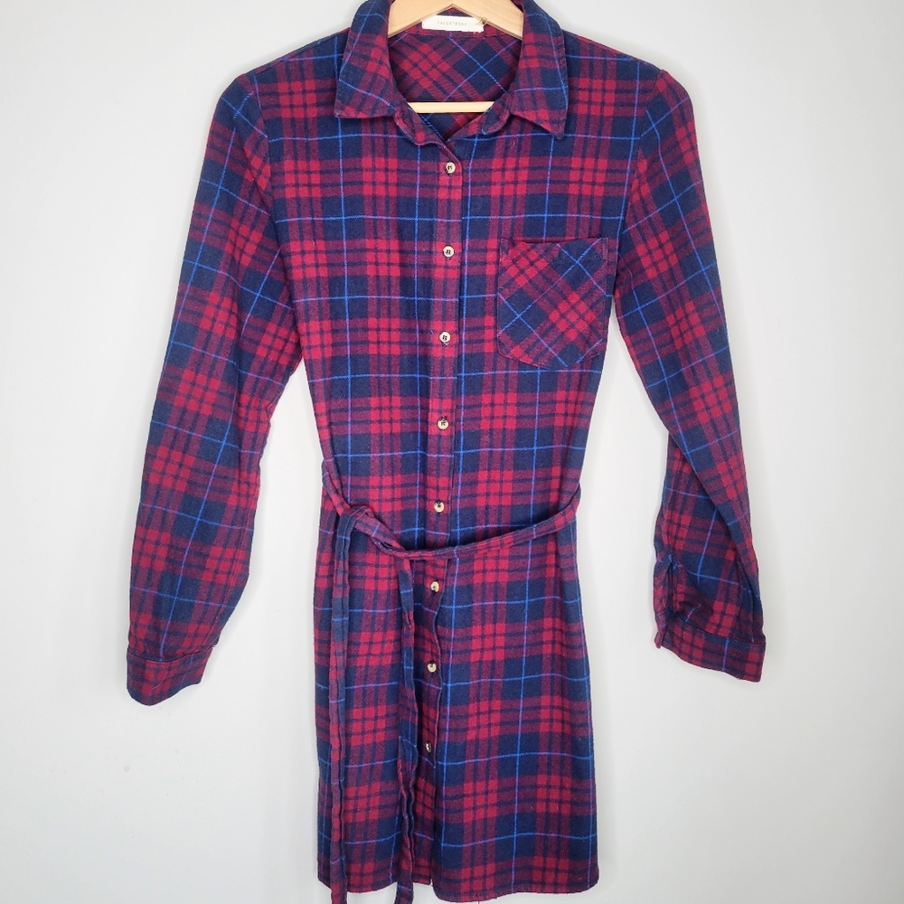 Lucid Pink Plaid Button Up Flannel Long Sleeve Tunic Top size medium